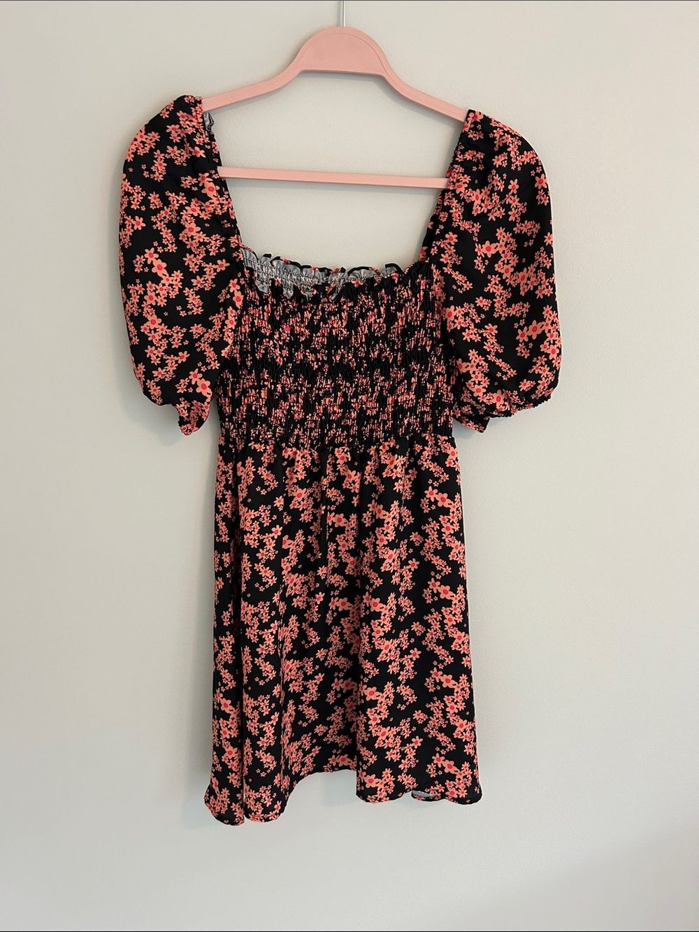 RESA Blake Smocked Puff Sleeve Mini Dress Size S Cottagecore